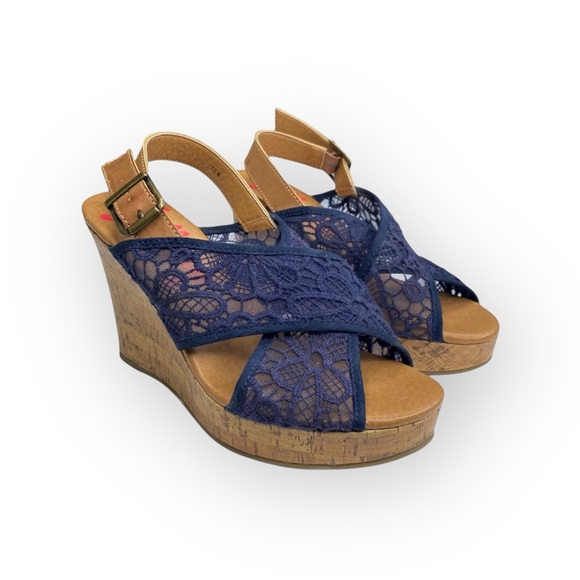 Jellypop  Peaches Lace Platform Slingback Wedge Heel Espadrille Sandal  Navy  - Picture 11 of 16